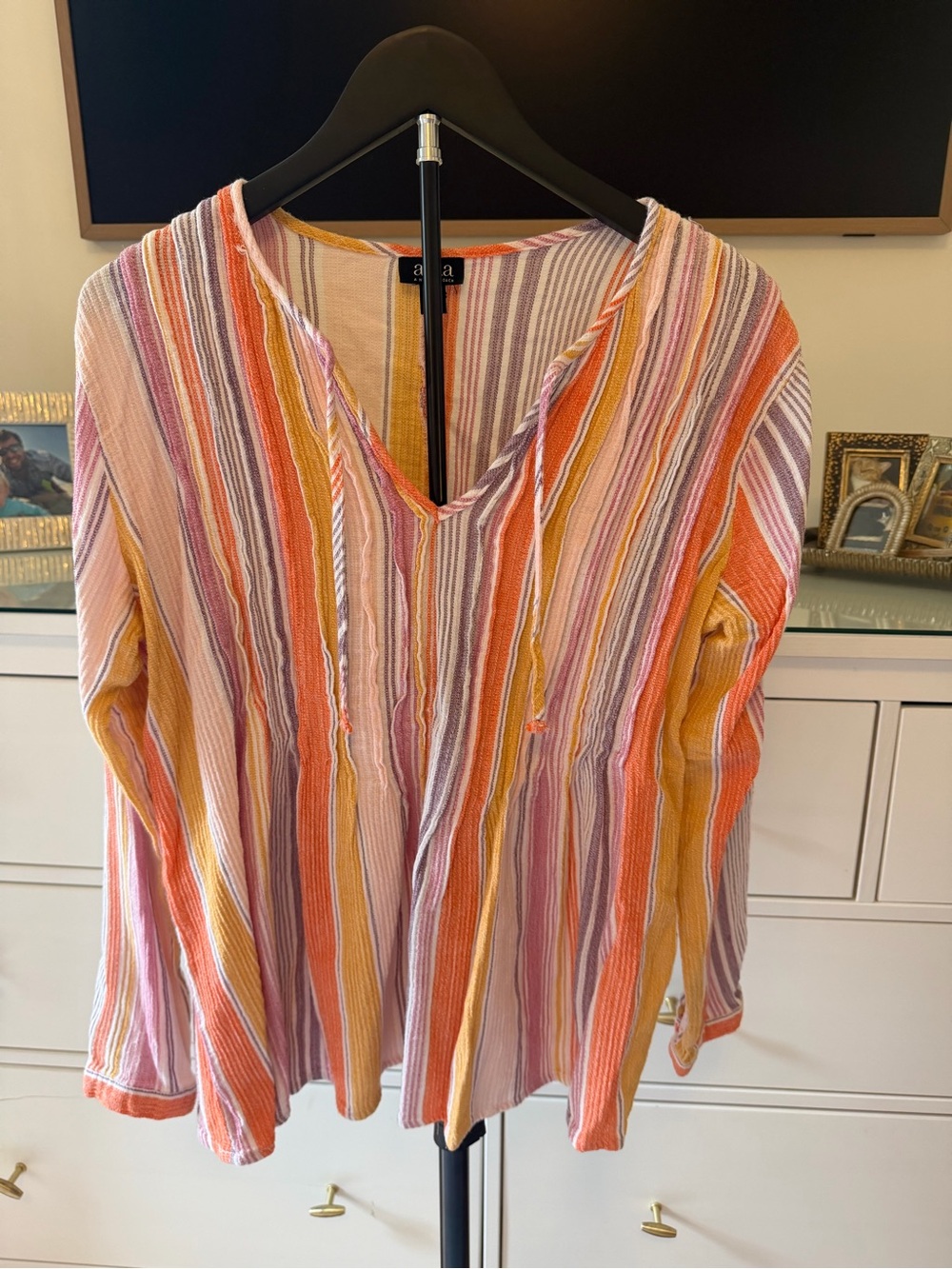 a.n.a Multicolor Striped V-Neck Tunic - Pink, Orange, Yellow, Purple